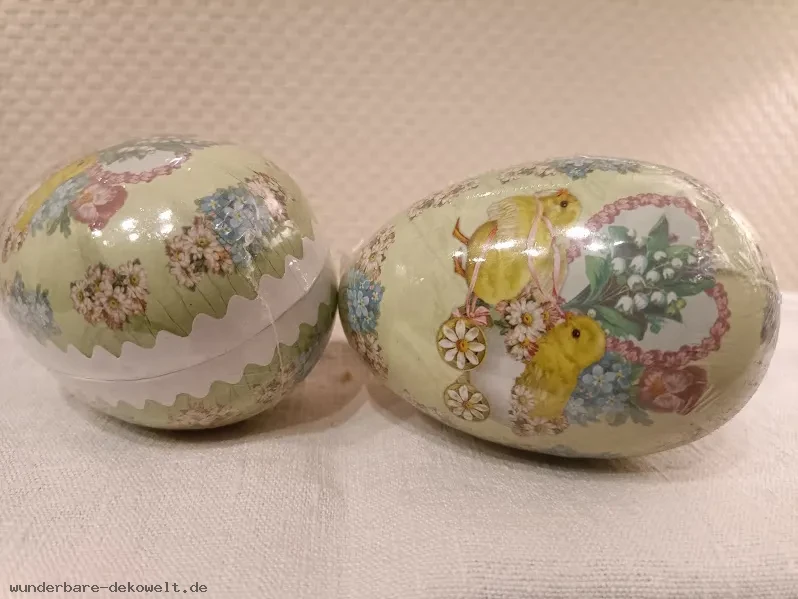 2 küken Maße 10x6,5 Befuellbare pappeier erzgebirge hellgruen mit ostermuster