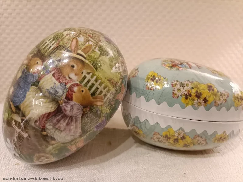 Hasenmutter mit Korb und Hasenmutter mit Kinder Maße 10x6,5 Befuellbare pappeier erzgebirge klein mit ostermuster